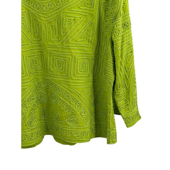Joni B Lime Green Geometric Embroidered Jacket PM Trapeze Blazer Boxy - Picture 2 of 8